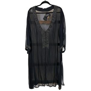 NWT Nataya Black Beaded Embroidered Flowy Rayon Dress 3X